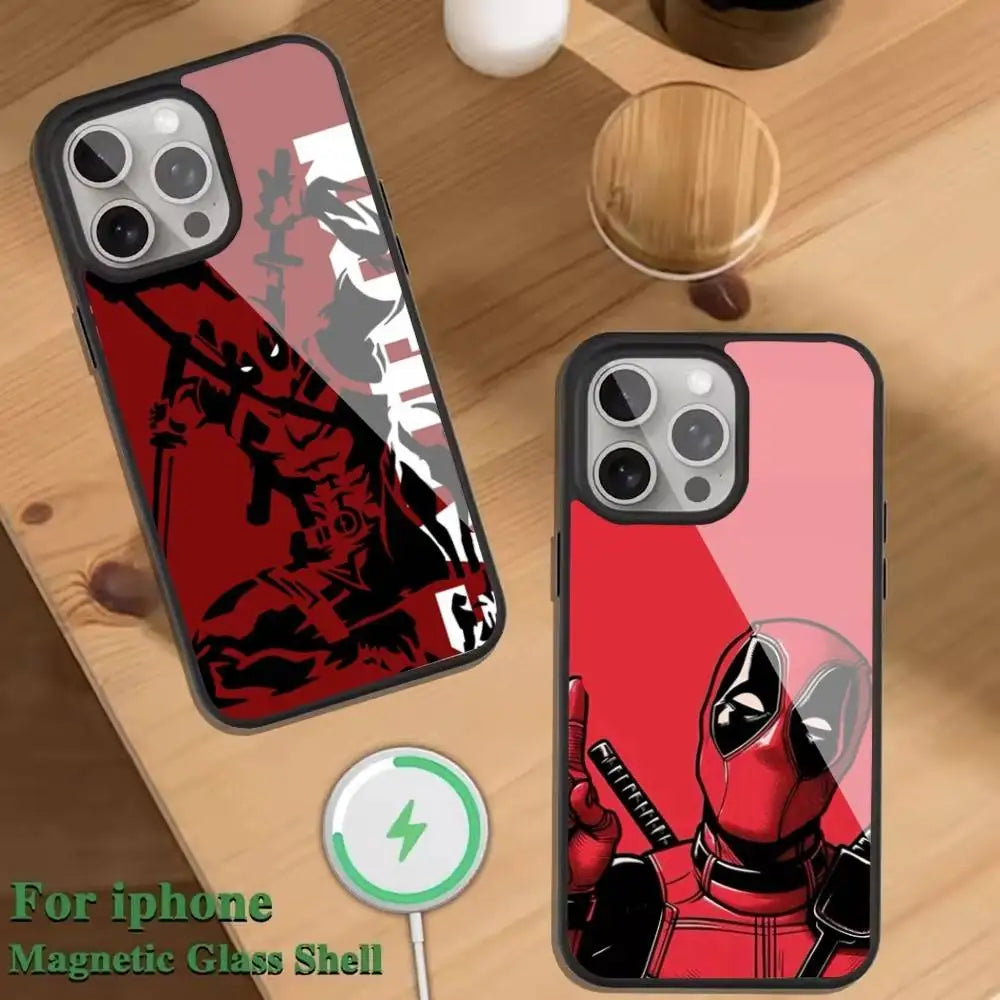 Deadpool Red Phone Case For Magnetic Wireless Charge Cover For Iphone