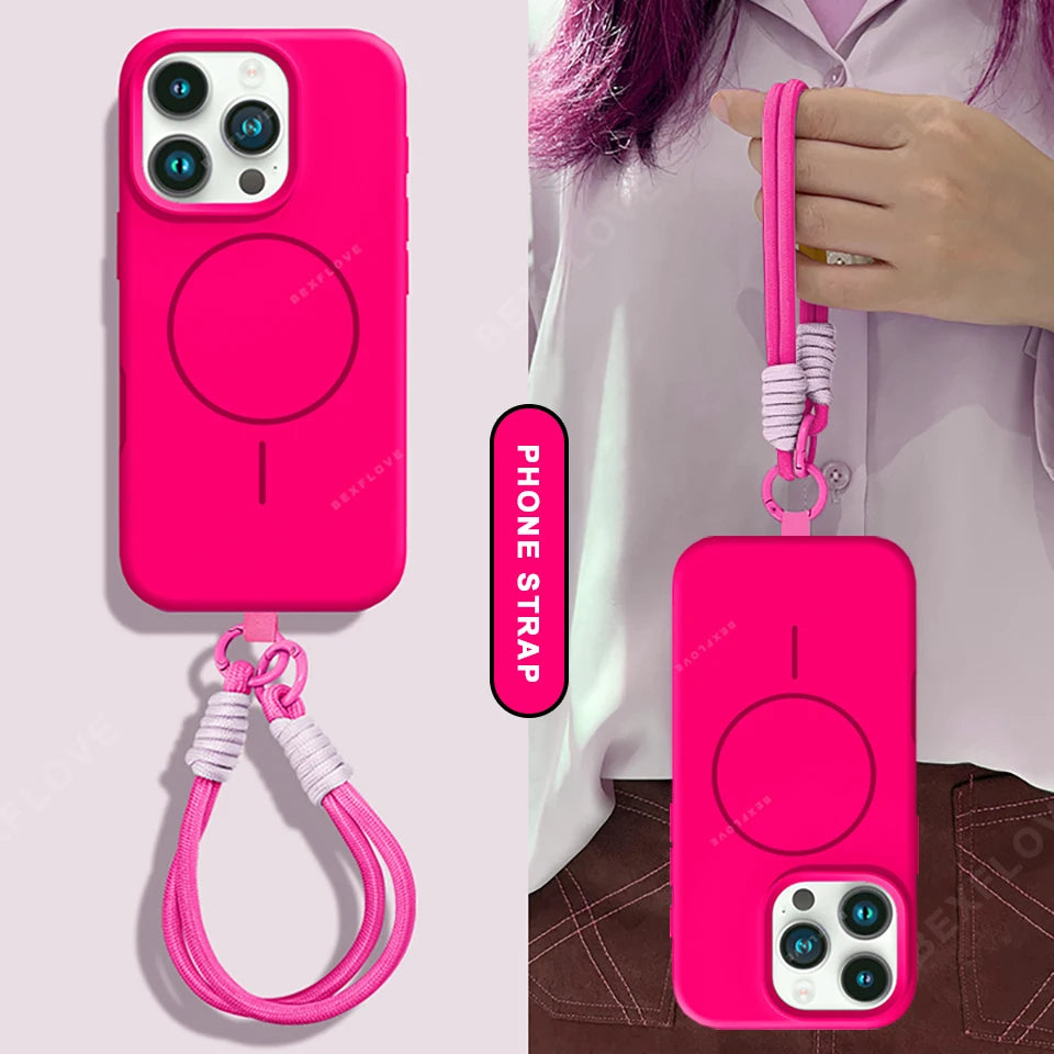 Lanyard Liquid Silicone Phone Case For iPhone