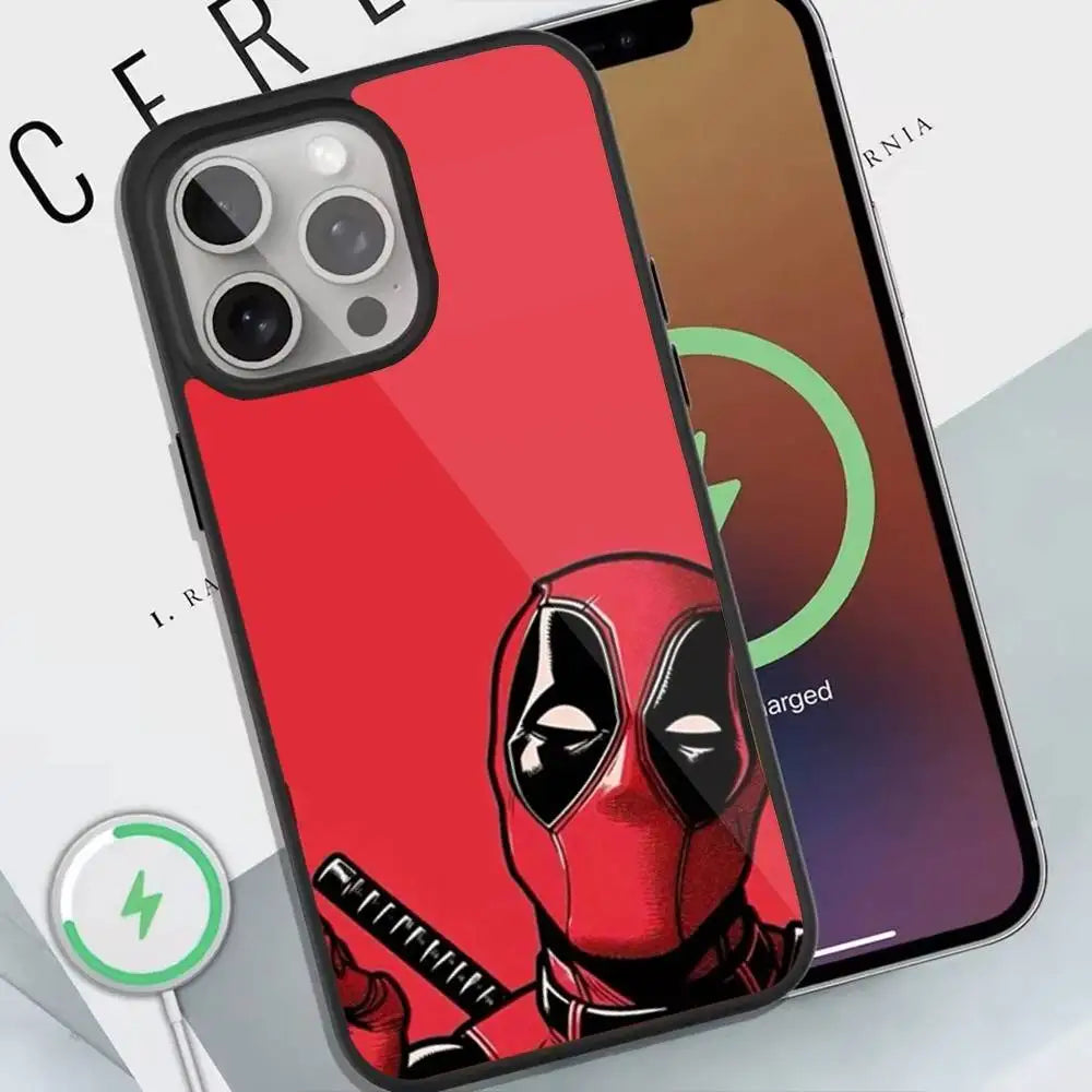 Deadpool Red Phone Case For Magnetic Wireless Charge Cover For Iphone