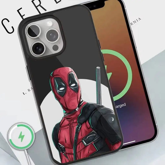 Deadpool Red Phone Case For Magnetic Wireless Charge Cover For Iphone